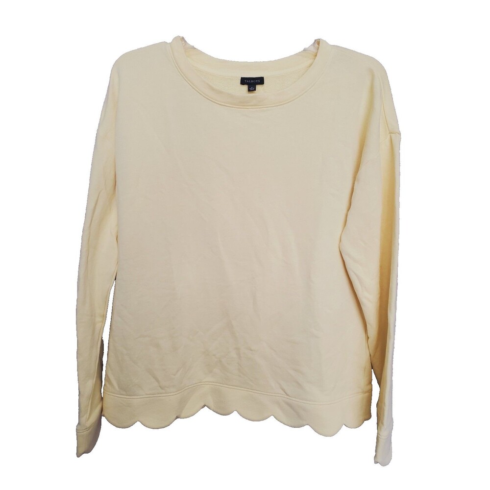 Talbots 100% Cotton Yellow Scalloped Hem Sweatshirt Size Medium